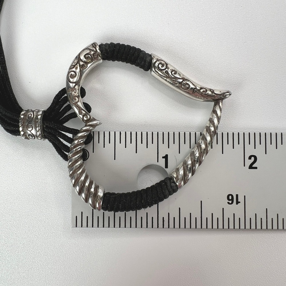 Brighton Heritage Heart Corded Necklace Black Silver Plated Multi Strand - Picture 9 of 11